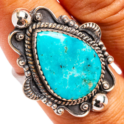 Exclusive Native Style Kingman Turquoise Ring Size 7 Adjustable (.925 Sterling Silver)
