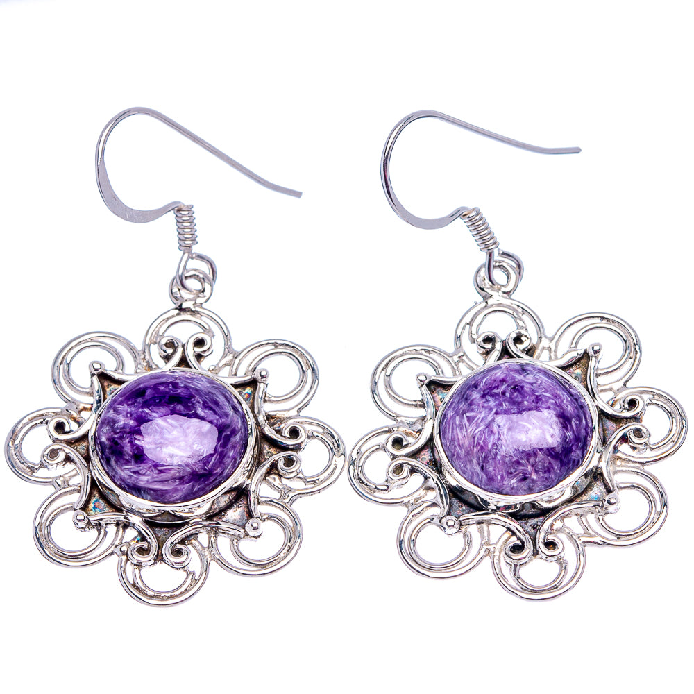 Premium Charoite Earrings 1 5/8" (.925 Sterling Silver)