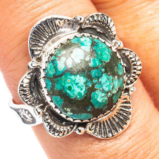 Exclusive Southwestern Style Hubei Turquoise Ring Size 8 Adjustable (.925 Sterling Silver)