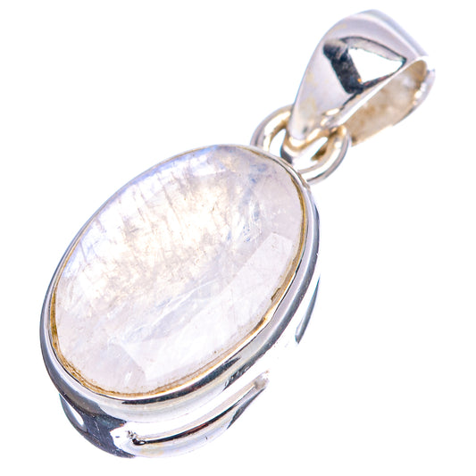 Sterling silver oval moonstone pendant with hinged bail, faceted rainbow stone front