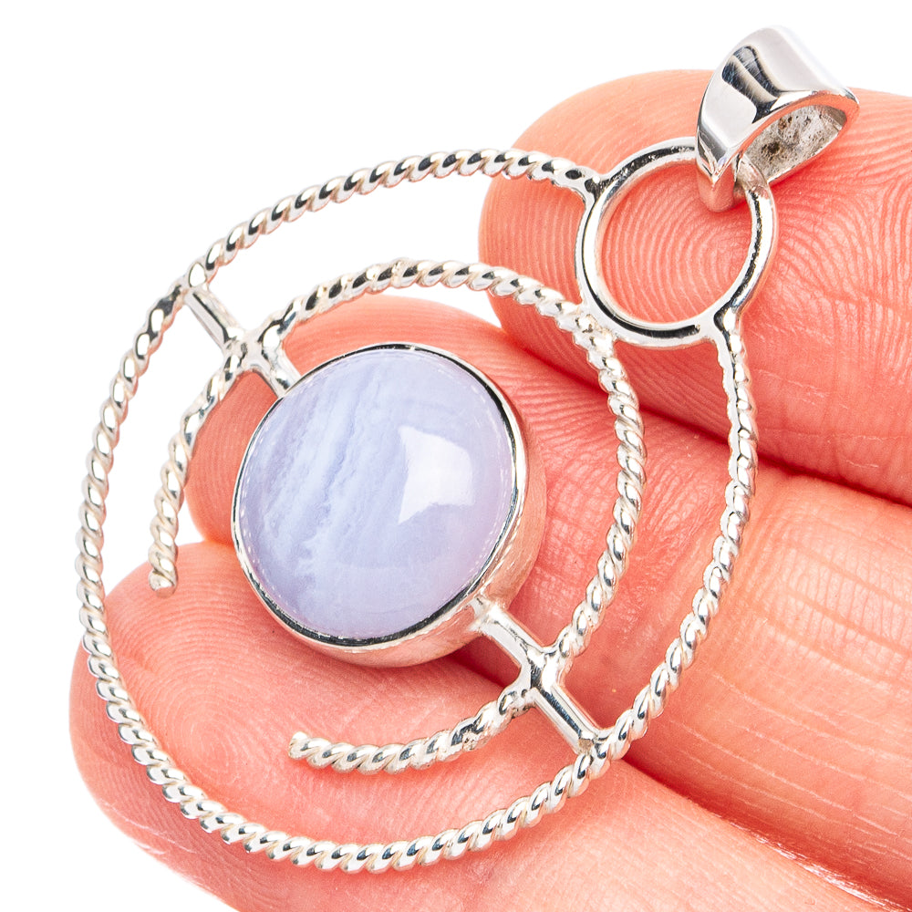Sterling silver pendant with round blue lace agate gemstone bezel and bail