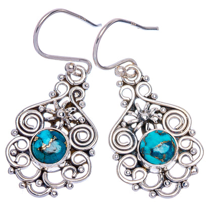 Blue Copper Composite Turquoise Earrings 1 3/8" (925 Sterling Silver) E433237