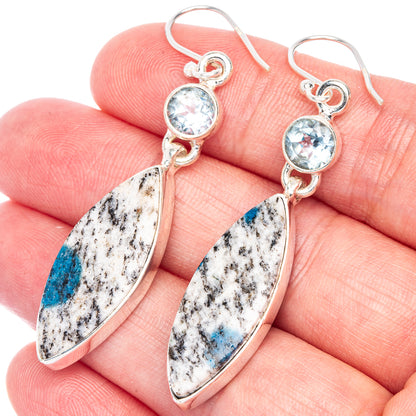K2 Blue Azurite, Blue Topaz Earrings 2 1/4" (925 Sterling Silver) E433042