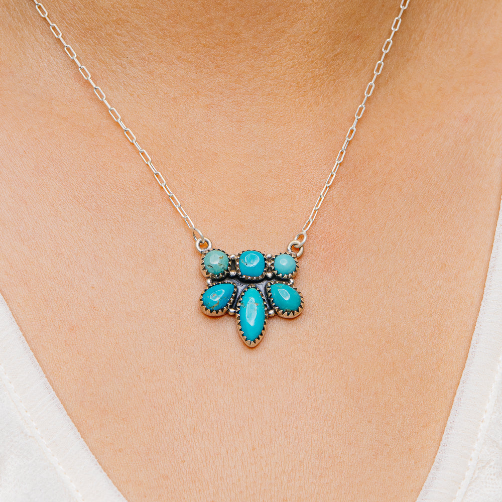 Southwestern Style King's Manassa Turquoise Necklace 17 to 19" (.925 Sterling Silver)