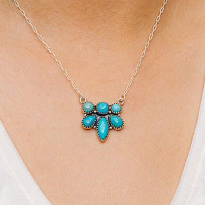 Southwestern Style King's Manassa Turquoise Necklace 17 to 19" (.925 Sterling Silver)