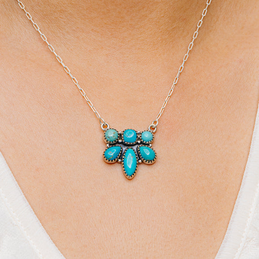 Sterling silver turquoise pendant necklace with teardrop and oval turquoise stones