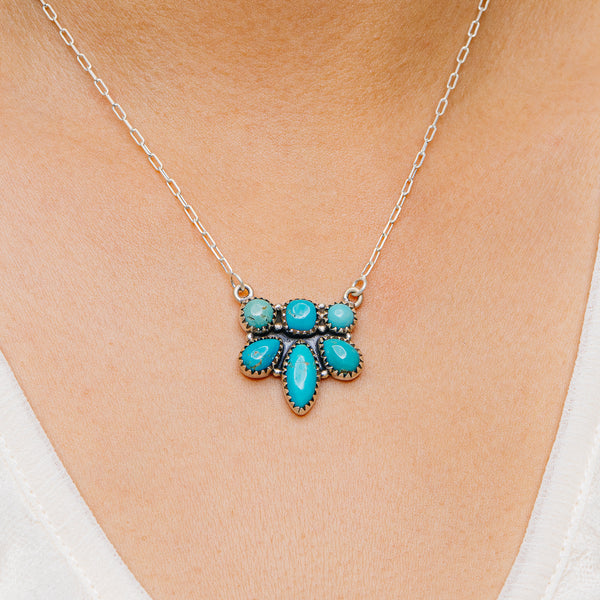 Southwestern Style King's Manassa Turquoise Necklace 17 to 19" (.925 Sterling Silver)