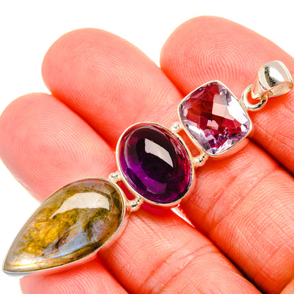 Labradorite, Amethyst 925 Sterling Silver Pendant 2 1/2" (925 Sterling Silver) PD38325
