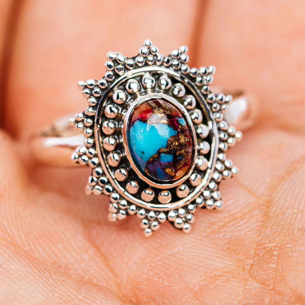 Purple Copper Turquoise Ring Size 7.5 (.925 Sterling Silver)