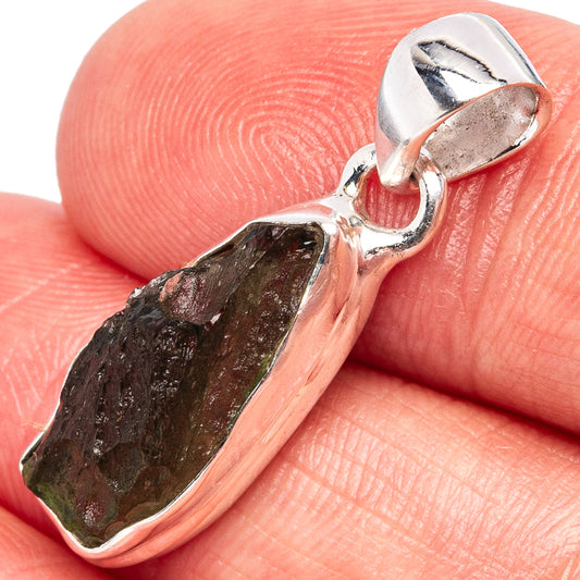 Sterling silver moldavite pendant with dark brown textured stone and round bail