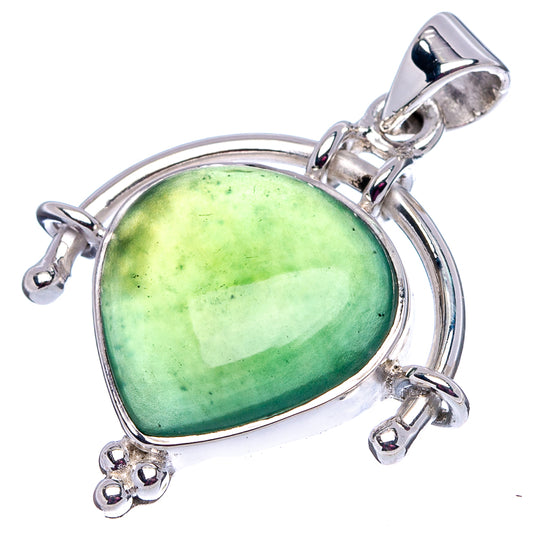 925 sterling silver nephrite jade oval pendant, light green cabochon, hinged bail