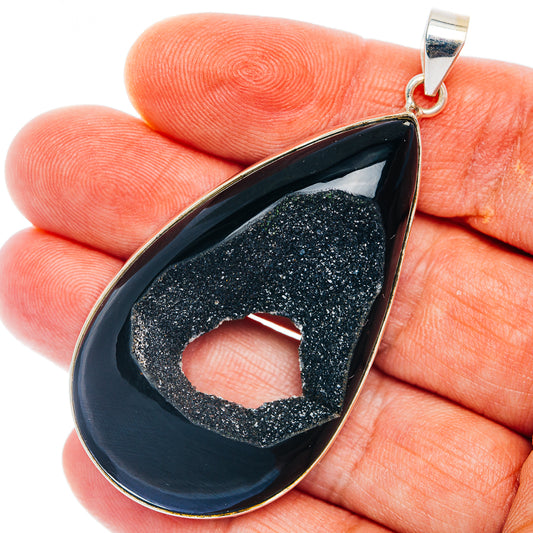 Premium Black Druzy Pendant 2 1/2" (.925 Sterling Silver)