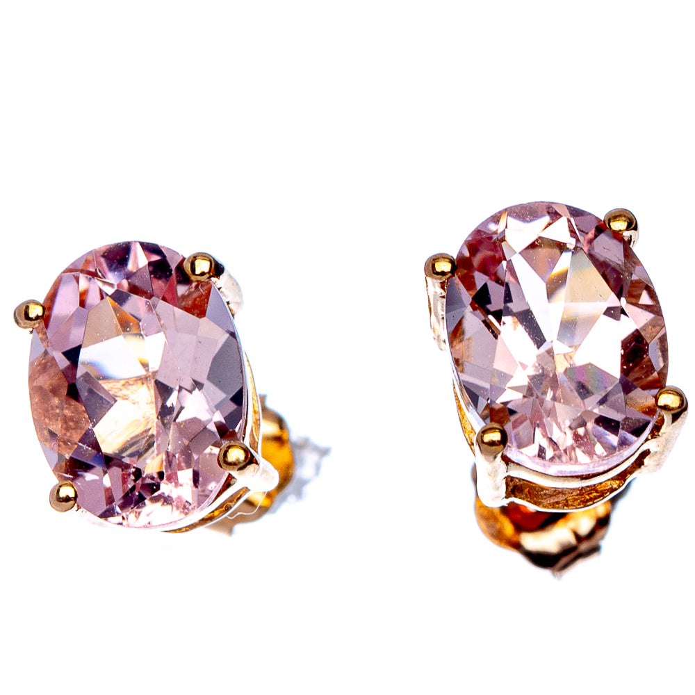 10k Gold Faceted Morganite Earrings 3/8" (925 Sterling Silver) E433165