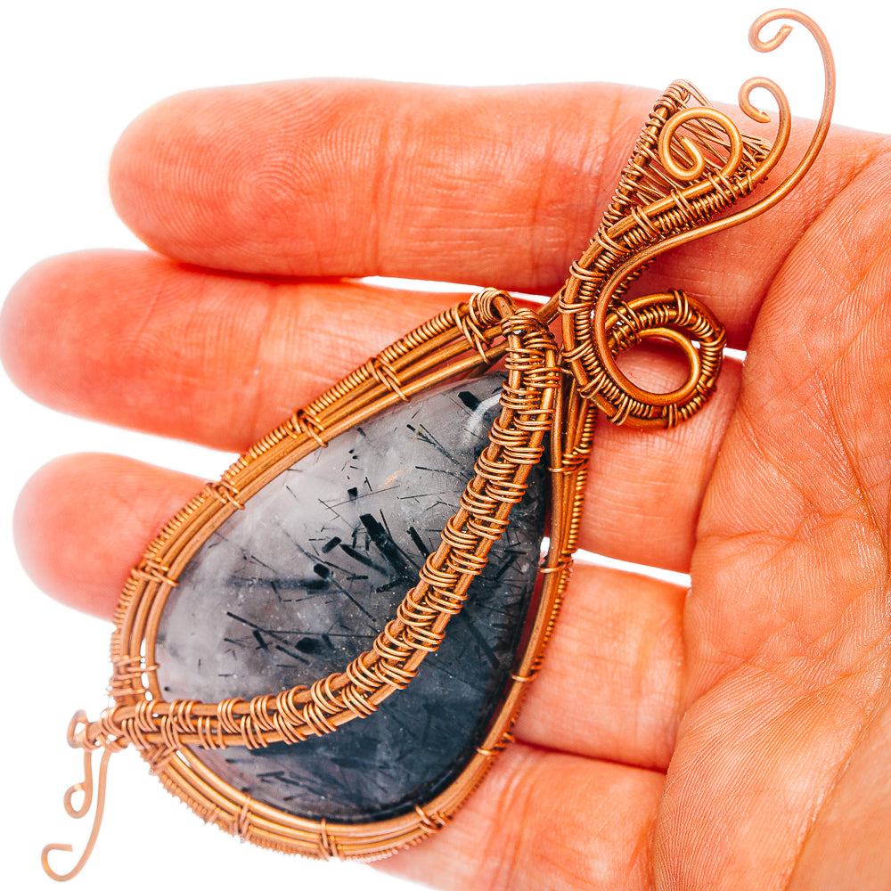 Tourmalinated Quartz Wire Wrap Pendant 3 7/8" (Copper)