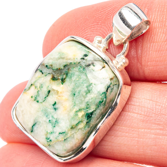 Sterling silver mariposite pendant with rectangular green stone and loop bail