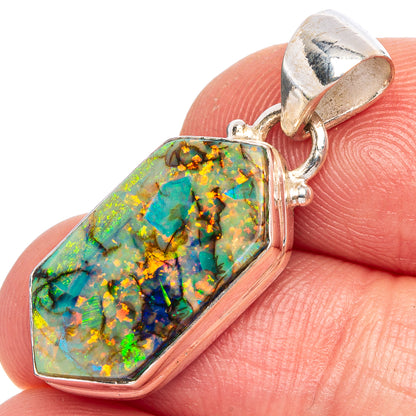 Sterling silver opal pendant with octagonal colorful opal stone and bail