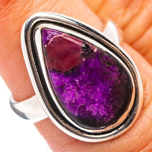 Sterling silver oval sugilite ring with purple druzy gemstone, size 6