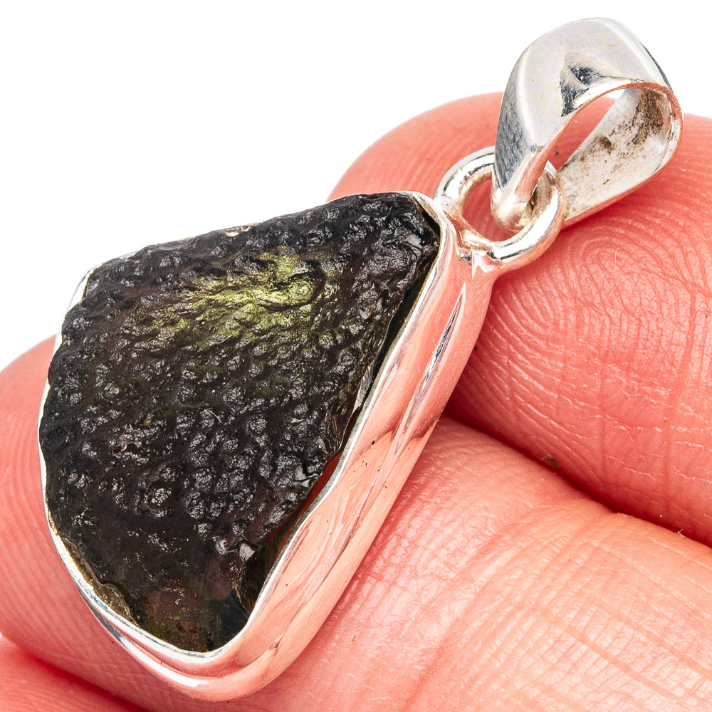 Rare Moldavite Pendant 1 1/8" (925 Sterling Silver) P43487
