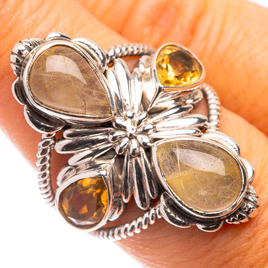 Large Rutilated Quartz, Citrine Ring Size 7.25 (925 Sterling Silver) R141605