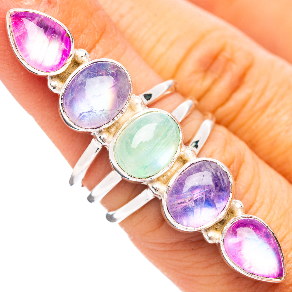 Premium Mult-Color Moonstone Ring Size 6.25 (.925 Sterling Silver)