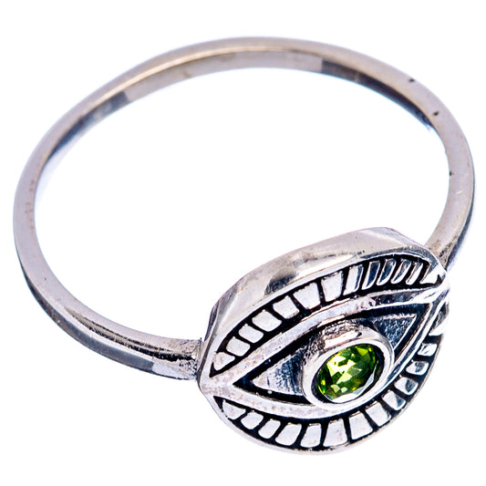 Peridot eye dainty ring, .925 sterling silver, open top with green oval stone