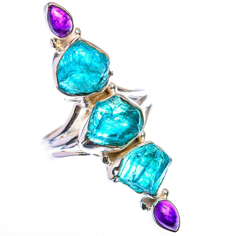 Large Blue Fluorite, Amethyst Ring Size 10 (925 Sterling Silver) RING140042
