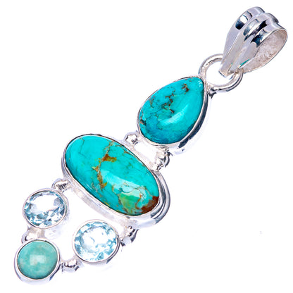 Rare Kingman Turquoise, Blue Topaz, Larimar Pendant 1 3/4" (925 Sterling Silver) P41101
