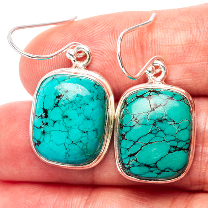 Premium Tibetan Turquoise Earrings 1 3/8" (.925 Sterling Silver)