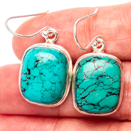 Turquoise gemstone drop earrings with oval sterling silver bezel and fishhook backs