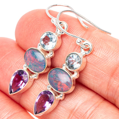 Rare Ethiopian Opal, Amethyst, Blue Topaz Earrings 1 1/2" (925 Sterling Silver) E1542