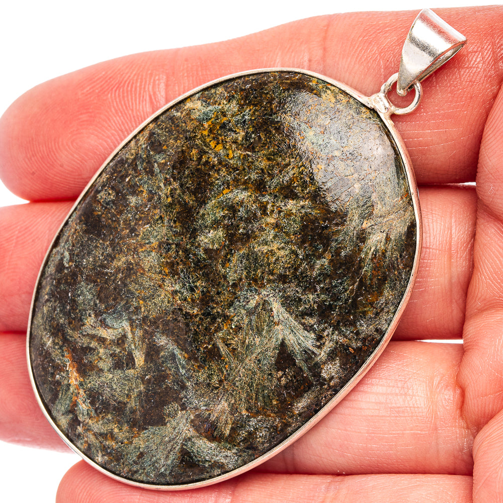 Firestone Palm Stone Pendant 2 5/8" (Silver Plated)