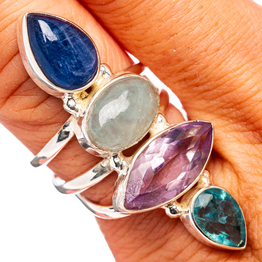 Oval multi-gem sterling silver ring with blue, opal, purple, and turquoise stones