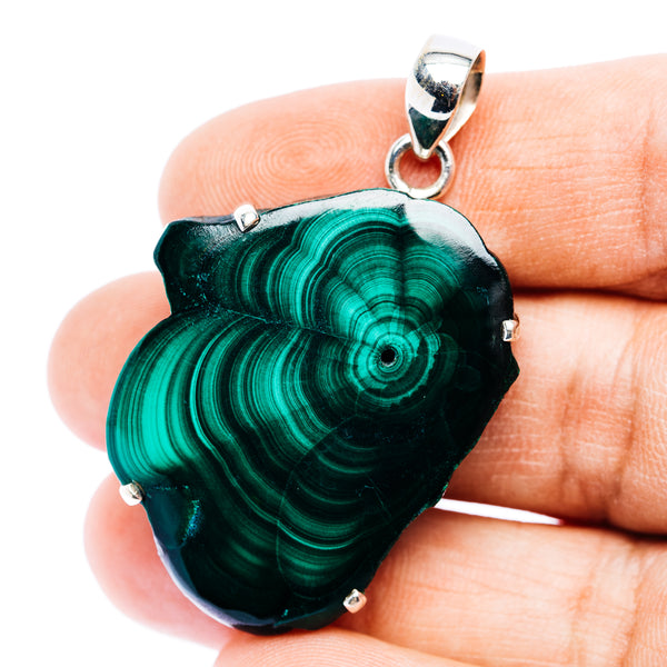 Premium Malachite Slice Pendant 1 7/8" (.925 Sterling Silver)