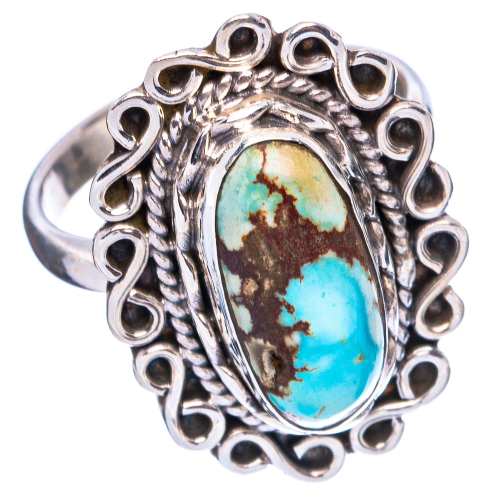 Sterling silver turquoise oval ring with detailed filigree and scalloped bezel loops