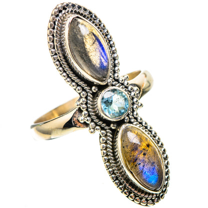 Large Labradorite, Blue Topaz Ring Size 10.75 (925 Sterling Silver) RING137953