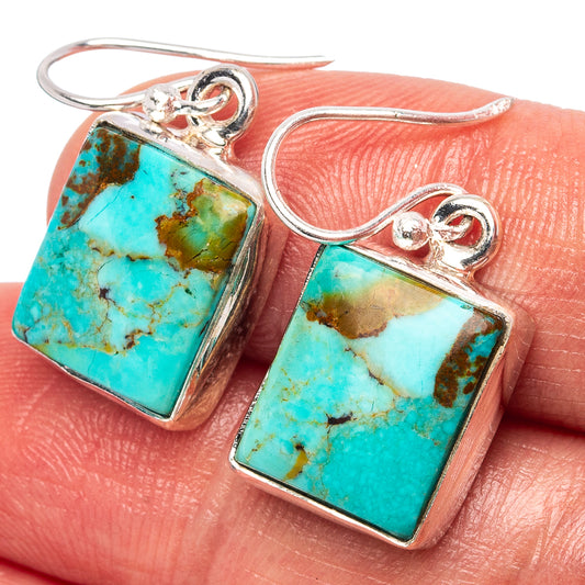 Turquoise square drop earrings in .925 sterling silver with bezel-set stone