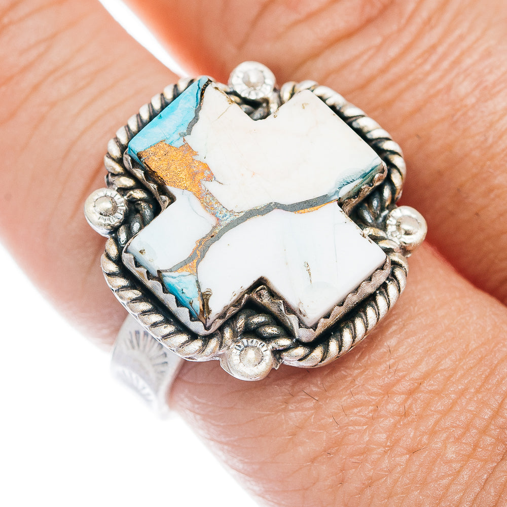 Exclusive Cotton Candy Turquoise Cross Ring Size 9 Adjustable (.925 Sterling Silver)