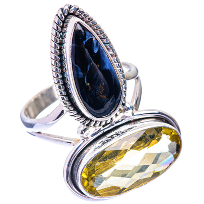 Large Lemon Quartz, Pietersite Ring Size 9 (925 Sterling Silver) R140835
