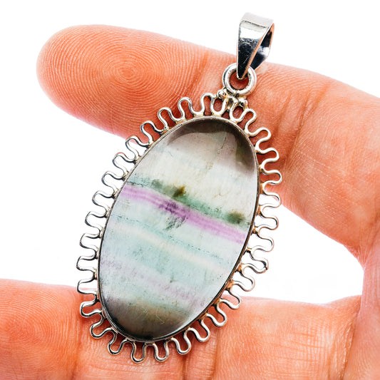 Rainbow Fluorite Pendant 2 1/4" (.925 Sterling Silver)