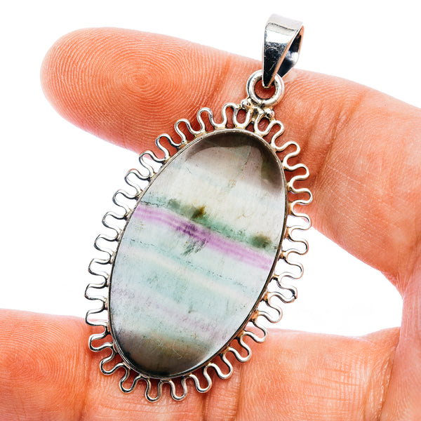 Rainbow Fluorite Pendant 2 1/4" (.925 Sterling Silver)