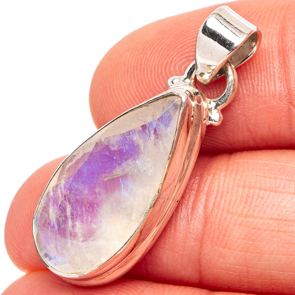 Faceted Rainbow Moonstone Pendant 1 1/4" (.925 Sterling Silver)