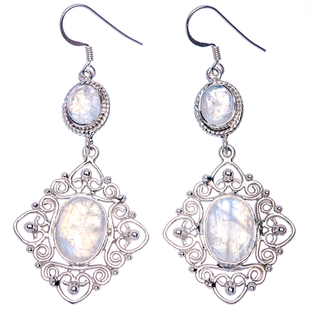 Signature Rainbow Moonstone Earrings 2 5/8" (925 Sterling Silver) E1084