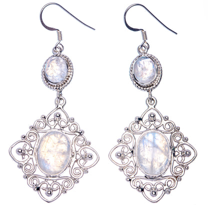 Signature Rainbow Moonstone Earrings 2 5/8" (925 Sterling Silver) E1084
