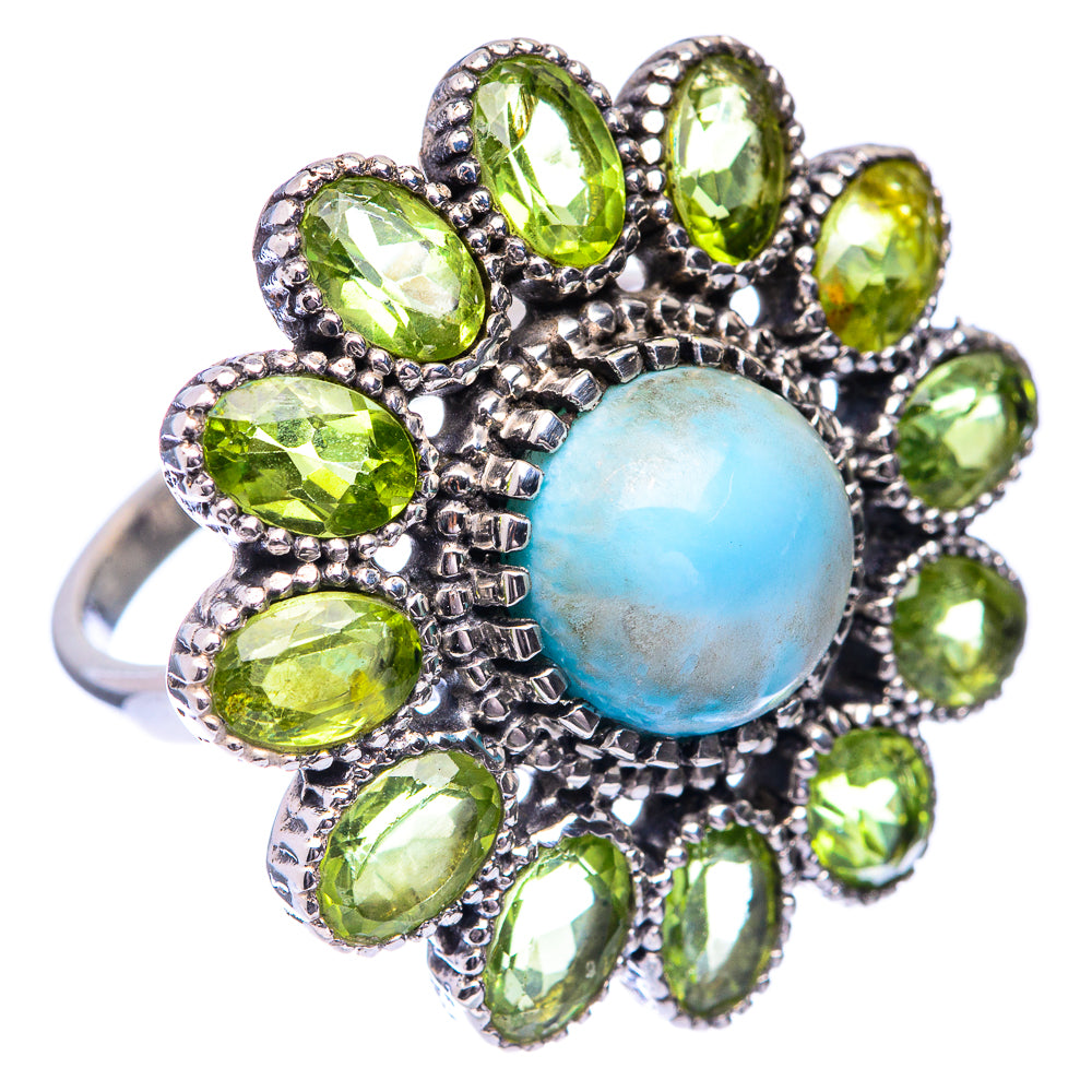 Large Larimar, Peridot Ring Size 9 (925 Sterling Silver) R140818