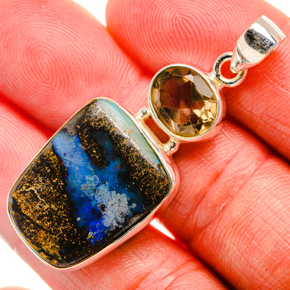 Boulder Opal, Smoky Quartz Pendant 1 7/8" (925 Sterling Silver) PD37973