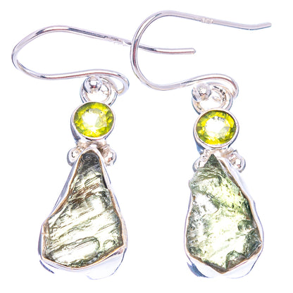 Rare Moldavite Earrings 1 3/8" (.925 Sterling Silver)