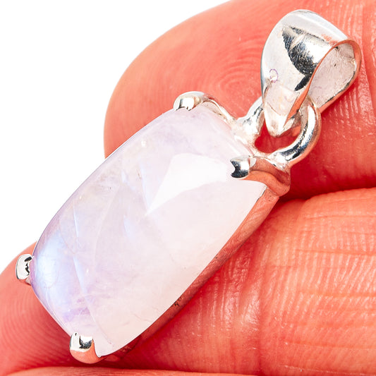 Dainty rainbow moonstone pendant in .925 sterling silver bezel, teardrop stone