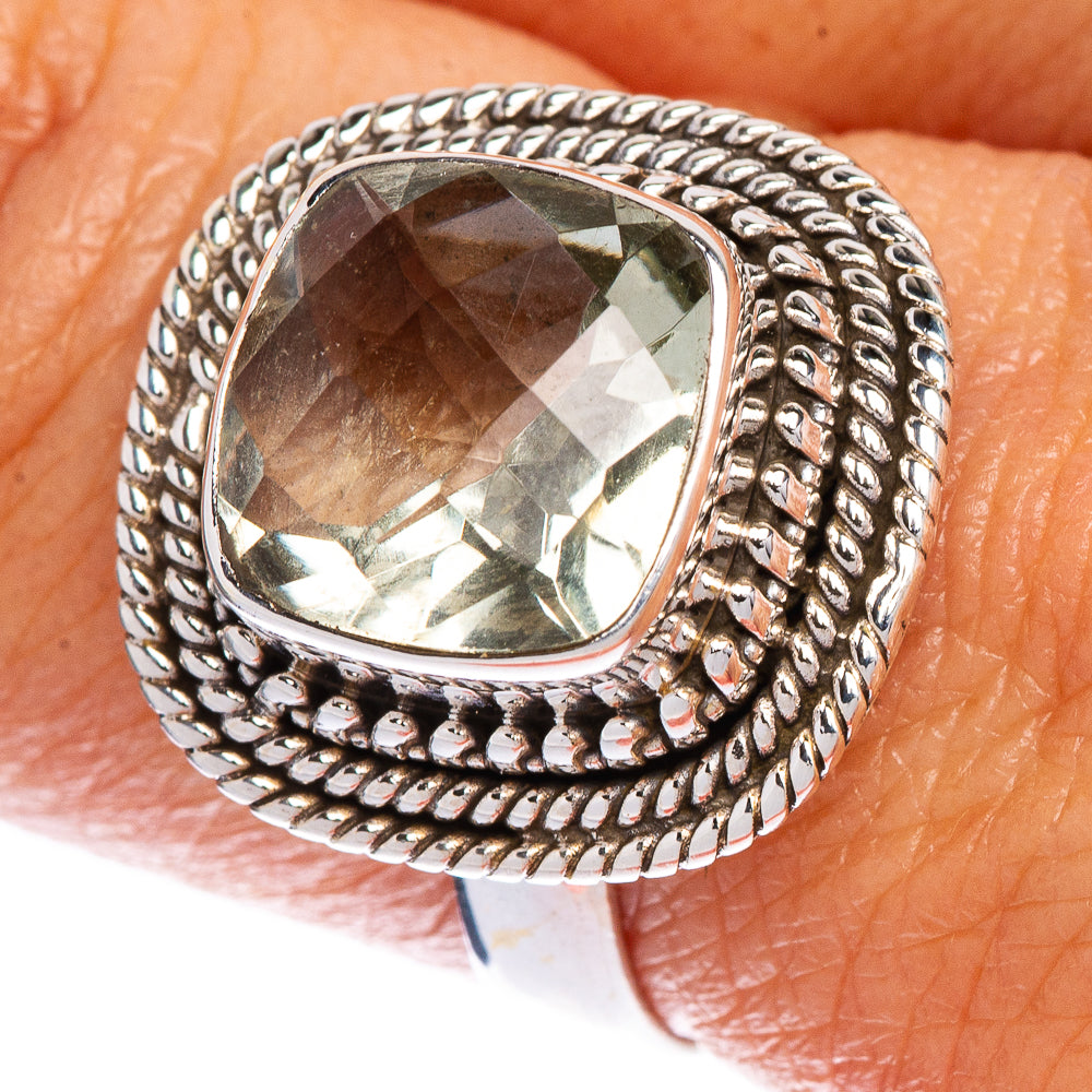 Faceted Green Amethyst Ring Size 8.5 (925 Sterling Silver) R147220