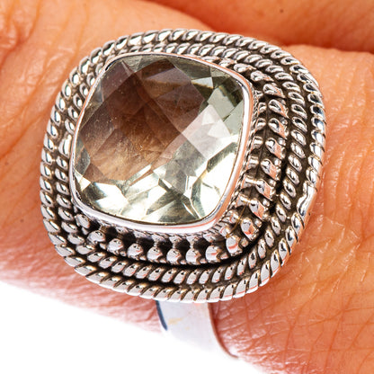 Faceted Green Amethyst Ring Size 8.5 (925 Sterling Silver) R147220