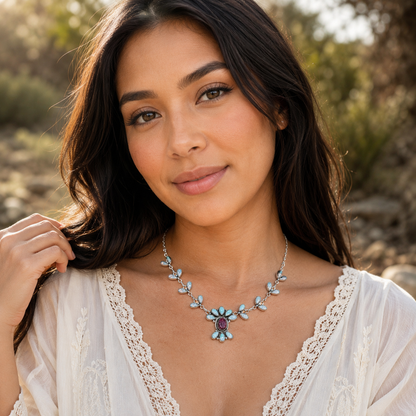 Southwestern Style Purple Spiny Oyster, Lab Opal Necklace 12 to 19" (.925 Sterling Silver)